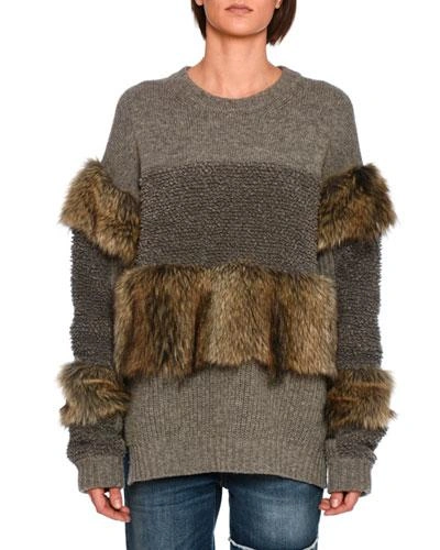 Stella Mccartney Faux-fur Paneled Sweater, Gray