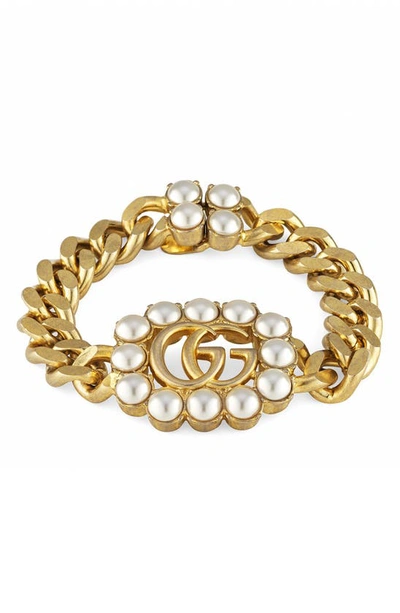 Gucci Gg Marmont Pearl-embellished Gold-toned Bracelet