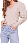 Astr Abigail Puff Sleeve Embellished Sweater In Oatmeal Jewel