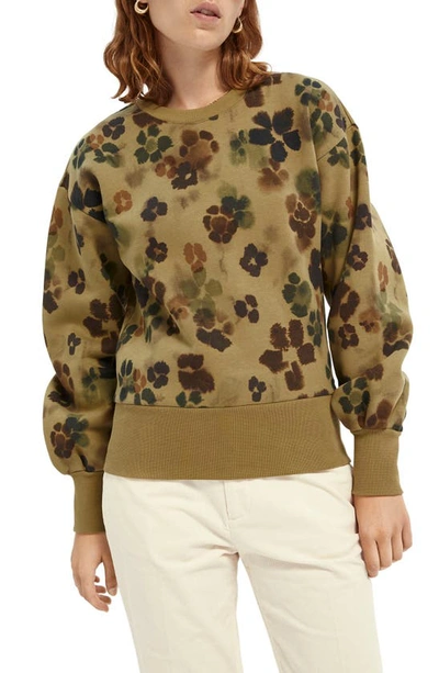 Scotch & Soda Floral Balloon-sleeved Sweater In Combo Green