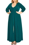 City Chic Desire Shirred Waist Button Front Maxi Dress In Sea Green