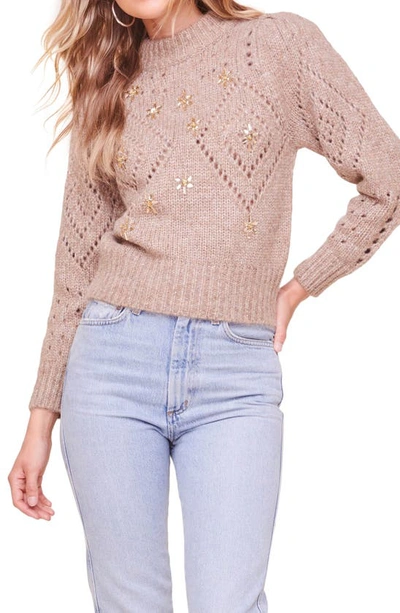 Astr Emma Embellished Sweater In Latte