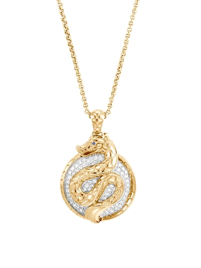 John Hardy Legends Naga 18k Yellow Gold, Pavé Diamond & Blue Sapphire Pendant Necklace