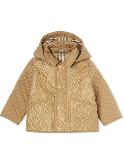 Burberry Babies' Kids Detachable-hood Tb Monogram Quilted Jacket (6-24 Months) In Brown