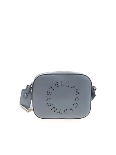 Stella Mccartney Drilled Logo Crossbody Bag In Light Blue In Slate/silver
