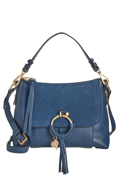 See By Chloé See By Chloe Joan Small Leather & Suede Shoulder Bag In Royal Navy