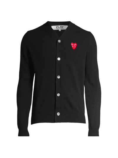 Comme Des Garçons Mens Heart Logo Cardigan In Black, Size X-large