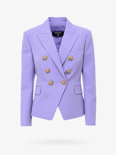 Balmain Purple Blazer With Gold-tone Double-breasted Closure