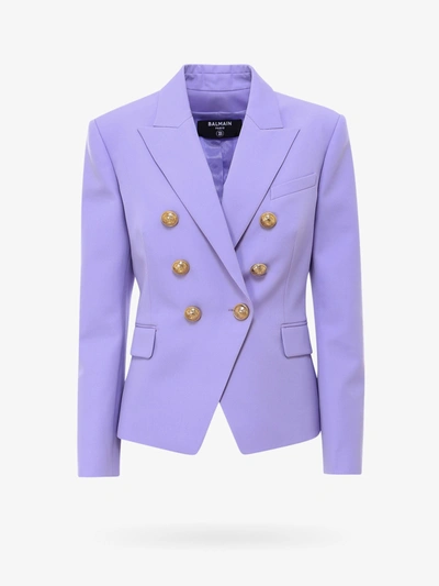 Balmain Purple Blazer With Gold-tone Double-breasted Closure In Purple