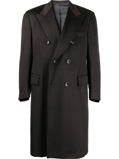 Kiton Cashmere Double Breasted Coat In Brown