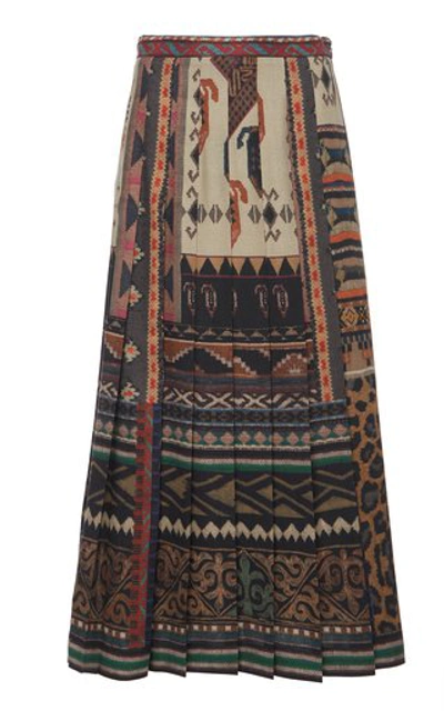 Etro Wool And Silk Embroidery-like Printed Pleated Skirt In Multicolor