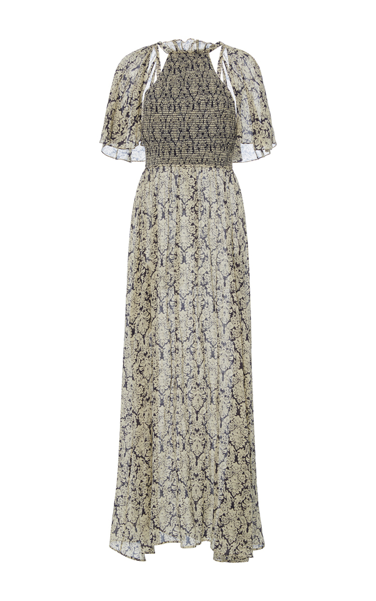 Rosie Assoulin Baroque-print Cold-shoulder Maxi Dress, Navy | ModeSens