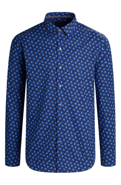 Bugatchi Shaped Fit Floral Button-up Shirt In Night Blue