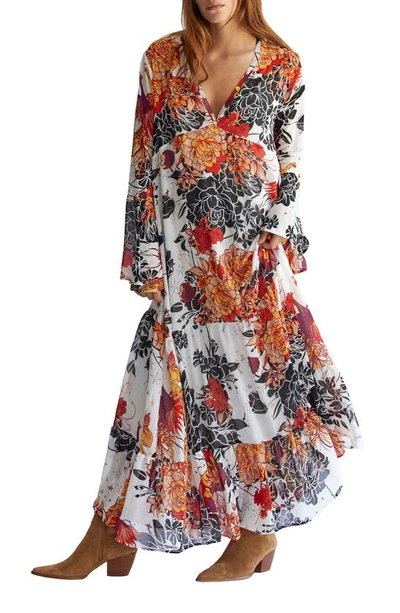 green fall maxi dress Floral Embroidered Maxi Dress With Sheer Flutter Sleeves In Sage Multi