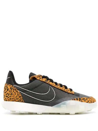 Nike Waffle Racer 2x Ripstop And Leopard-print Suede Sneakers In Black