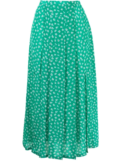 Rixo London Claire Floral-print Pleated Midi Skirt In Green