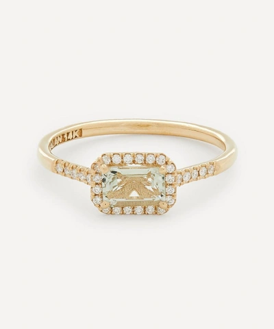 Suzanne Kalan 14ct Gold Emerald Cut Green Amethyst And Pave Diamond Ring