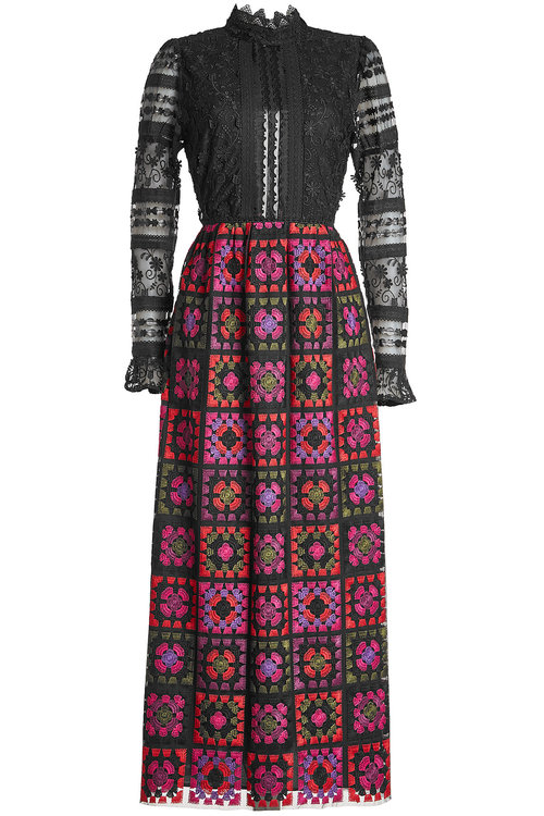 Anna Sui Embroidered Dress With Lace And Crochet In Black | ModeSens