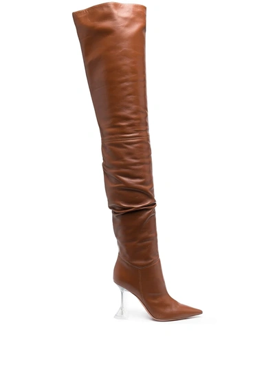 Amina Muaddi Leather Olivia Boots 95 In Brown