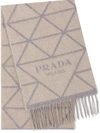 Prada Double Triangle Cashmere Fringe Scarf In Grey
