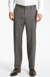 Canali Flat Front Wool Trousers In Grey
