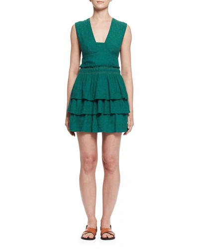 Isabel Étoile Kali Ruffled Mini Dress In Green