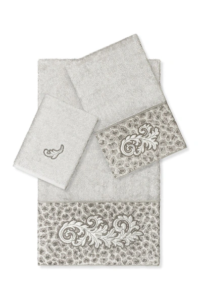 Linum Home Textiles April Embellished Towel Set, 3 Piece Bedding In Light Gray