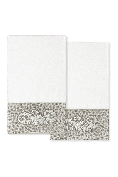 Linum Home Textiles April Embellished Bath Towel Set, 2 Piece Bedding In White