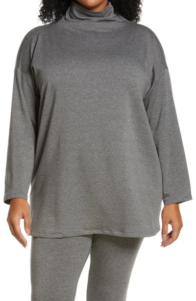 Eileen Fisher Funnel Neck Fleece Pullover In Ash
