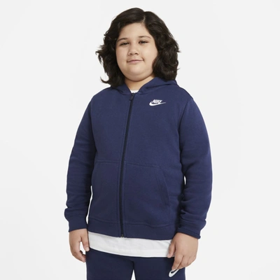 Nike Sportswear Club Fleece Big Kids' Full-zip Hoodie (extended Size) In Midnight Navy/white