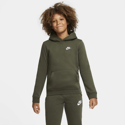 Nike Sportswear Club Fleece Big Kids' Pullover Hoodie (extended Size) In Cargo Khaki