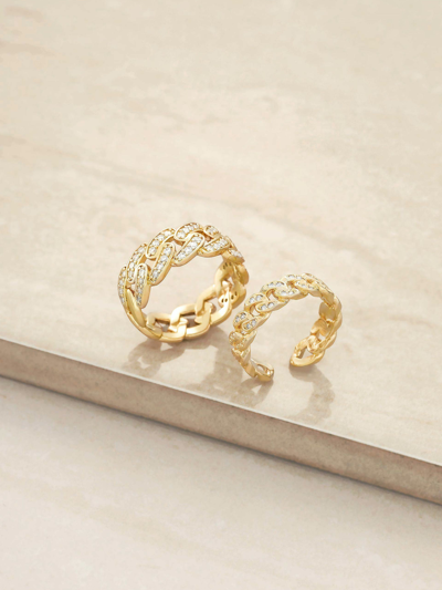 Ettika Crystal And Gold Plated Chain Link Ring Set
