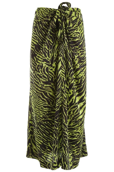 Ganni Zebra Print Skirt In Lime Black