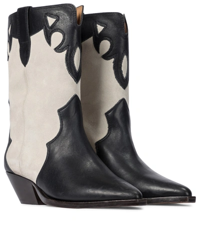 Isabel Marant Duoni Suede Cowboy Boots In Chalk Black