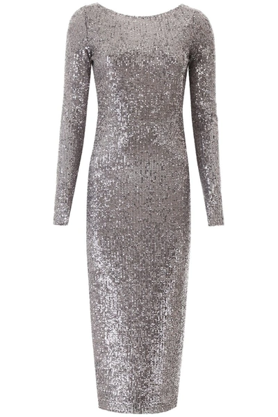 In The Mood For Love Sandy Sequined Midi Dress In Silver Grey
