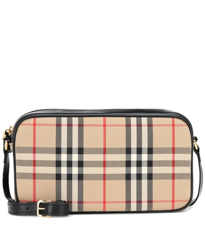 Burberry Mini Vintage Check & Leather Camera Bag In Beige,black,red