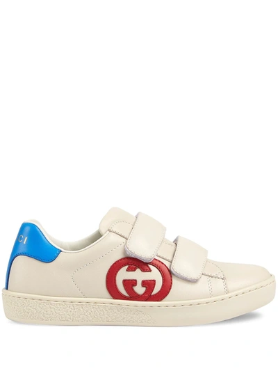 Gucci Kids' Interlocking G Sneakers In Mystic White/rosso