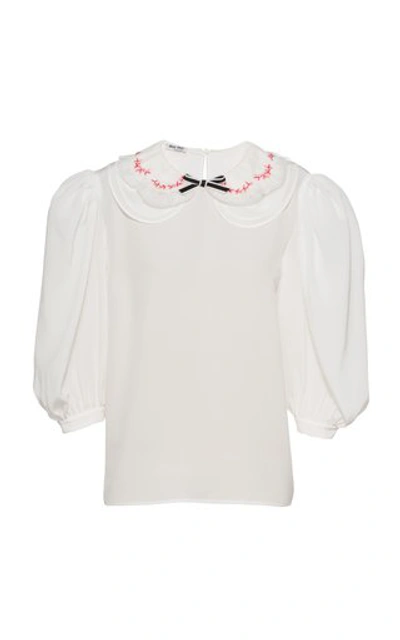 Miu Miu Embroidered Collar Blouse - Women's - Silk In White