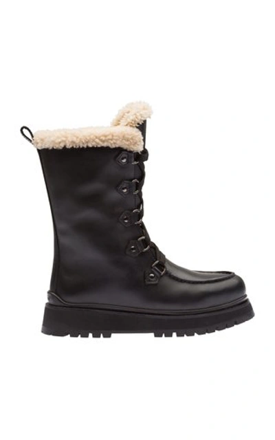 Miu Miu Women's Shearling-lined Leather Winter Boots In Black
