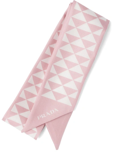 Prada Printed Twill Scarf In Alabaster White/white