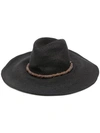 Brunello Cucinelli Woven Floppy Hat W/ Leather And Monili Banding In Black