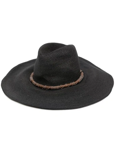 Brunello Cucinelli Woven Floppy Hat W/ Leather And Monili Banding In Black