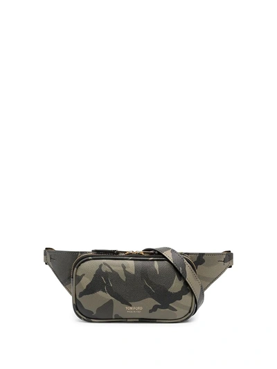 Tom Ford Camouflage-print Pebble-grain Leather Belt Bag In Black ,green