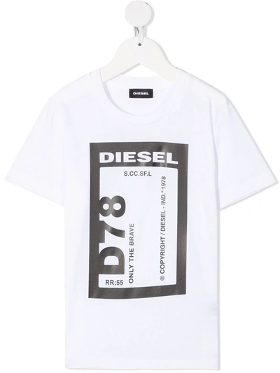 Diesel Kids' Printed Cotton Jersey T-shirt In White