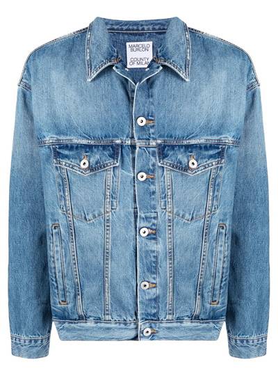 Marcelo Burlon County Of Milan Marcelo Burlon Degree Over Logo Denim Jacket In Blue