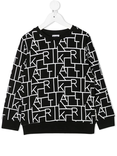 Karl Lagerfeld Kids' All Over Print Cotton Blend Sweatshirt In Black