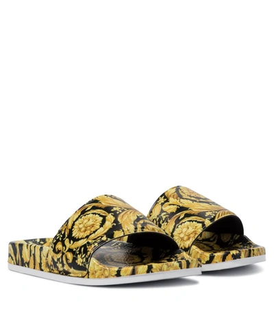 Versace Little Kid's And Kid's Barocco Slide Sandals In Black/ Gold