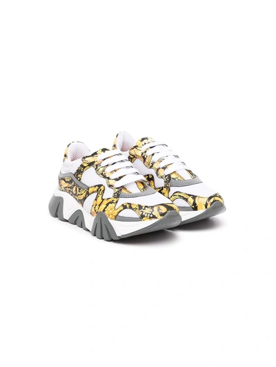 Versace Baroque Print Lace-up Sneakers In White