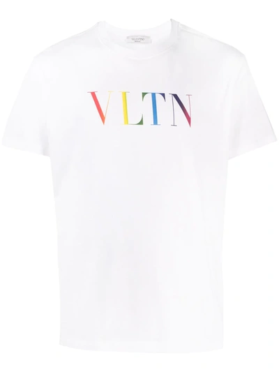 Valentino Vltn Multicolor Print Cotton T-shirt In White