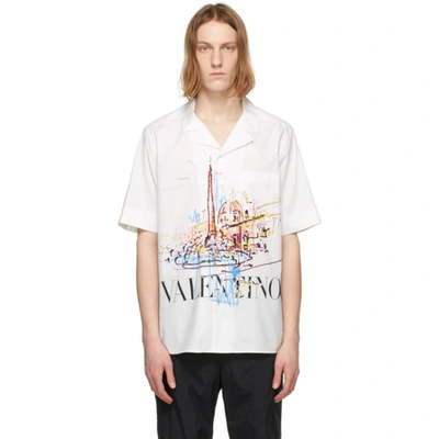 Valentino White Roman Sketches Short Sleeve Shirt In 34w Bianco/